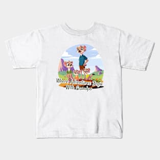 Where Adventures Beguin With Grandpa Kids T-Shirt